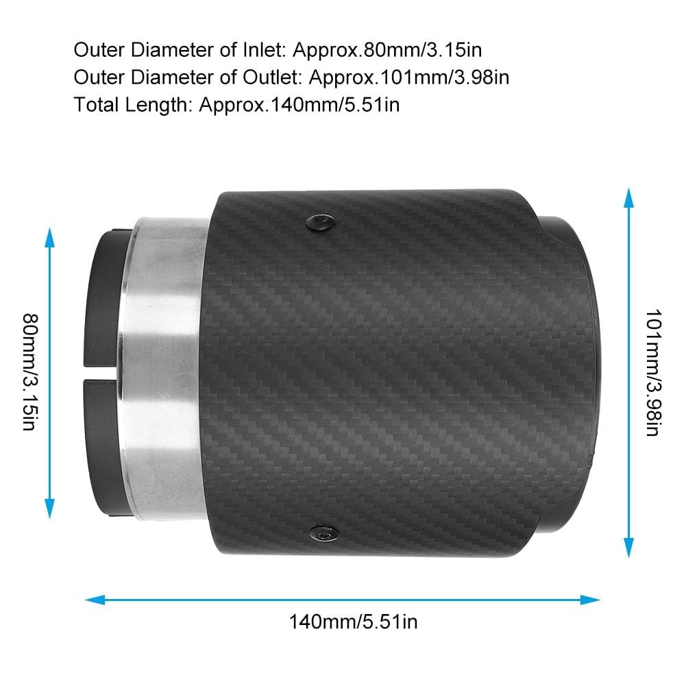 Garganta de Cola, Fibra de Carbono Entrada de 80 Mm Salida de 101 Mm Garganta de Cola Reemplazo de Punta de Tubo de Escape Mate de Lado Recto para CX5 CX4 (Todo negro mate)