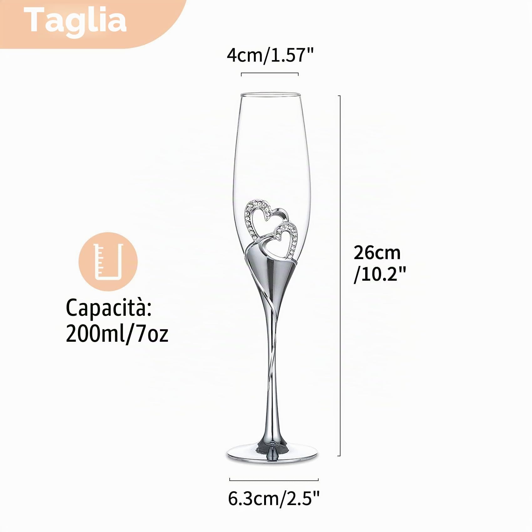 Nuptio Nozze Regalo Argento Bicchieri: Set di 2 Bicchieri Champagne Brindisi Flûte Cristallo Matrimonio Anniversario Feste