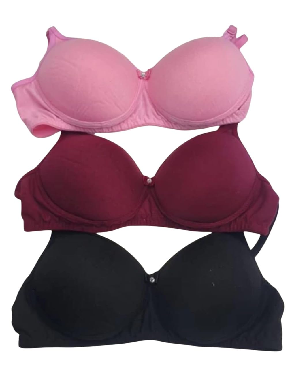 Women's T-Shirt Bra 3-Pack, Padded Wire Free Bras in Pink, Burgundy and Black, Everyday Comfort Wear-image-8