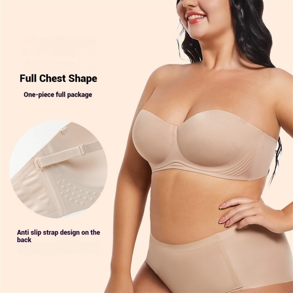 Reggiseno Senza Spalline Taglie Forti Reggiseni Balconcino con Ferretto Reggiseno A Fascia Invisibile Reggiseni con Spalline Convertibili Regolabili(Skin,C_40/90)