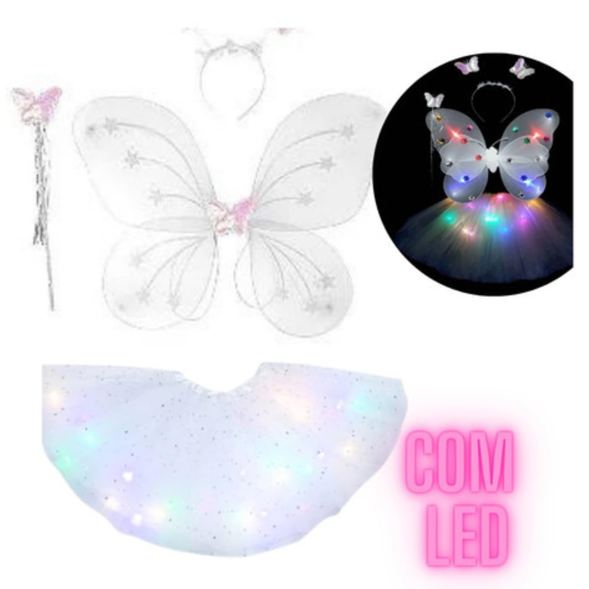Fantasia Feminina Adulta Infantil Com Led Asas Varinha Branca 30 Cm em promoção! Veja a oferta e mais achadinhos de Pijamas & Fantasias Infantis 9 Hoje é o melhor dia para comprar Fantasia Feminina Adulta Infantil Com Led Asas Varinha Branca 30 Cm com aquele preço maroto! Promoção! Aproveite a oferta! 9
