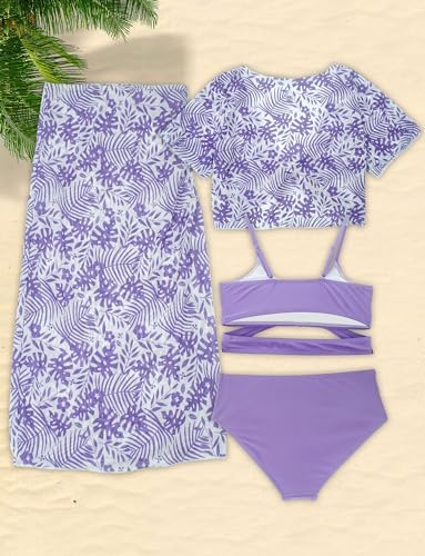 Panegy Meisjesbadpak, 4 stuks, bikini, badpak, cover-up top met strandshorts, rok, kinderen, zwemmen, kostuum, surfen, badmode, 8-12 jaar, groen-1, 12 Jaar