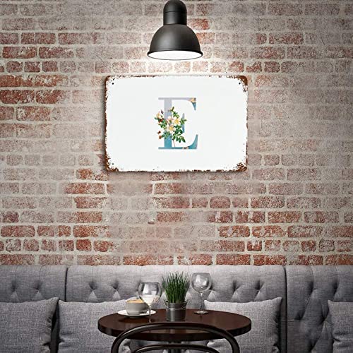 Lettre E monogramme floral bleu affiche 30x45 cm