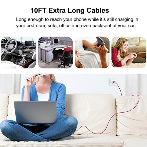 Pofesun 10Ft Usb C Cable, 3-Pack 10Ft Type C Charger Fast Charging, Usb A To Usb C Charger Cable Compatible With Samsung Galaxy S21 S20 S10 S9 S8 Plus Note 20 10 A51 A12.Moto,Lg-Purple,Green,Rose #TOP3