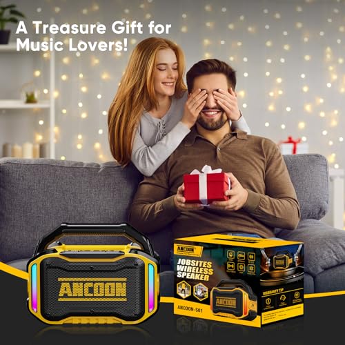 ANCOON Speakers Bluetooth Wireless: 80W(Peak) Loud Speaker with Bass, 20H Playtime, IPX6 Waterproof, Large Jobsite Speakers for Work, Outdoor, Workshop, Garage, Portable Speaker with TWS (Yellow)