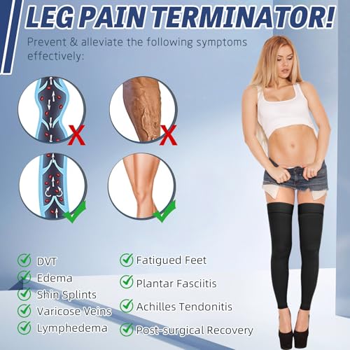 Image of 20-30 mmHg Compression Stockings for Women & Men,Thigh High Medical Compression Socks,Support Graduated Compression Hose Sock for Treatment Varicose Veins Swelling-Closed Toe /Open Toe /Footless