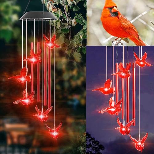 Cardinal Solar Wind Chimes, Gifts for Women, Gifts for Mom, Gifts for Grandma, Garden Lawn Yard Decor,Cardinal Bird Decorative Mobiles, Decor Gifts for Christmas and New Year (Cardinal)