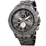 Joshua & Sons Heavy Men's JS78 Swiss Quartz Multifunction Bracelet Watch -Polished Unidirectional Rotating Divers Bezel with Engraved Arabic Numerals and Crystals (Black)
