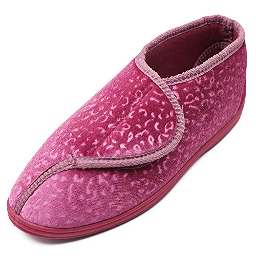 Women's Cozy Memory Foam Slippers with Adjustable Closure,Extra Wide Width Diabetic Arthritis Edema Swollen Feet House Shoes Indoor Outdoor Anti-Skid Rubber Sole