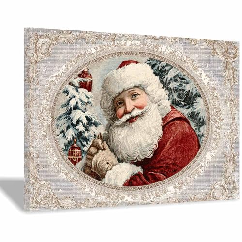 Décoration murale de Noël toile Père Noël rétro maison salon