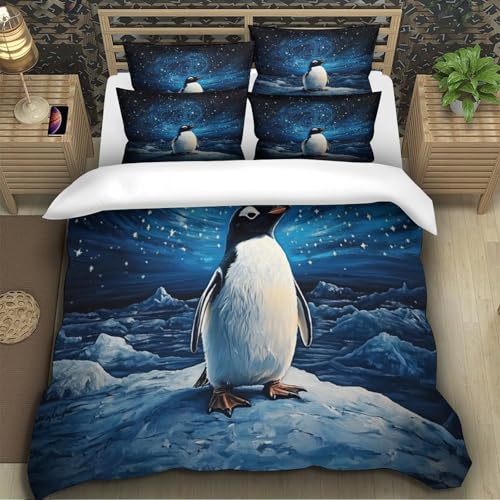 Parure de lit enfant pingouin 140x200 cadeau idéal housse couette zippée lit simple