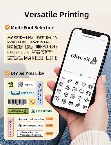 Image of Makeid Label Maker Bundle Includes 3 Label Tapes, Compatible with 9~16mm Waterproof Tape, Portable Rechargeable Label Printer Multiple Templates Available Labeler for Office Home Kitchen Organization