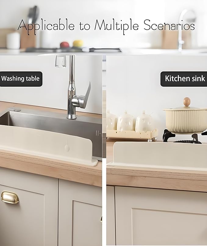 PRUVIA Kitchen Sink Splash Guard - 33cm Silicone Anti-Splash Baffle with Suction Cups - Flexible Water Stopper Strip for Kitchen & Bathroom Countertop, Cut-to-Fit Edge Protector 2