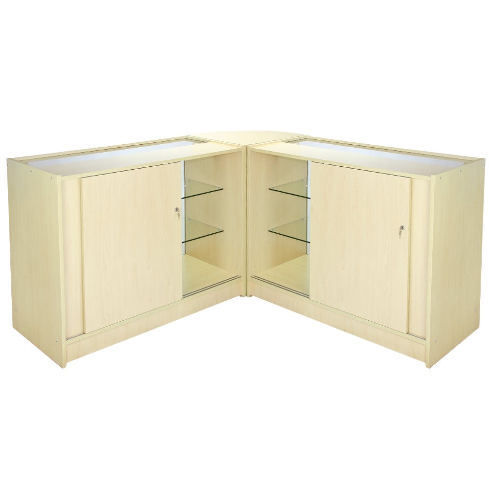 Set Pulsar con 3 Banconi da Negozio e Reception con Finitura in Acero Laminato