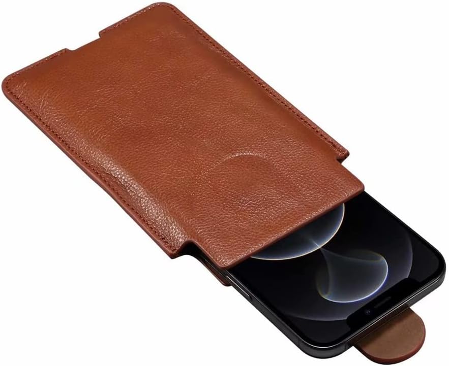 Leather Case Ultra Thin Soft Mobile Phone Waist Belt Clip Bag Men Vertical for Smartphones (Color : Brown Size : Size A (6.1 Inch)) (Black Size A (6.1 Inch))