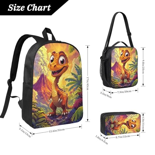 Cartoon Dinosaur Backpacks 3 Pcs Unisex Travel Backpack with Fun Graphic Cartoon Print for Hiking Commuting2