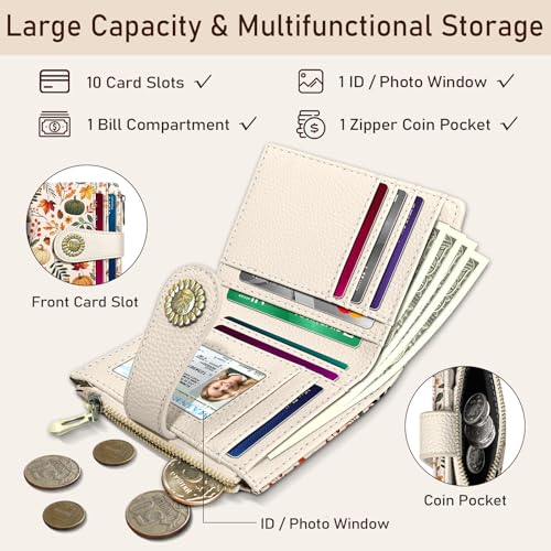 Image of Kelvoris Pumpkin Fall Leaves Mushroom Halloween Small Rfid Women Travel Wallet Bifold Zipper Coin Pocket PU Leather Compact Cash Credit Card Holder Female Ladies Teen Girls 1 ID Window 10 Card Slots