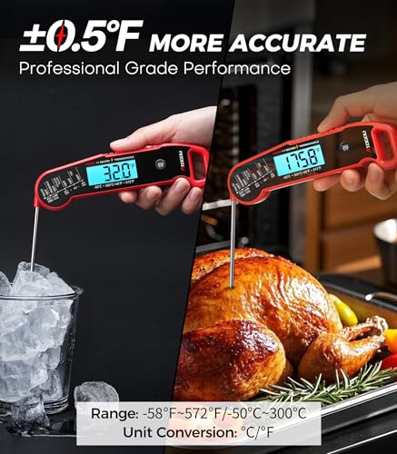 Image of Atogou Professional Meat Thermometer Digital for Cooking Food, <1 Sec Instant Read & ±0.5℉ Accuracy, IP67 Waterproof, Thermocouple Sensor Probe, for Kithchen, BBQ, Grill, for Men Him Dad Birthday, Red