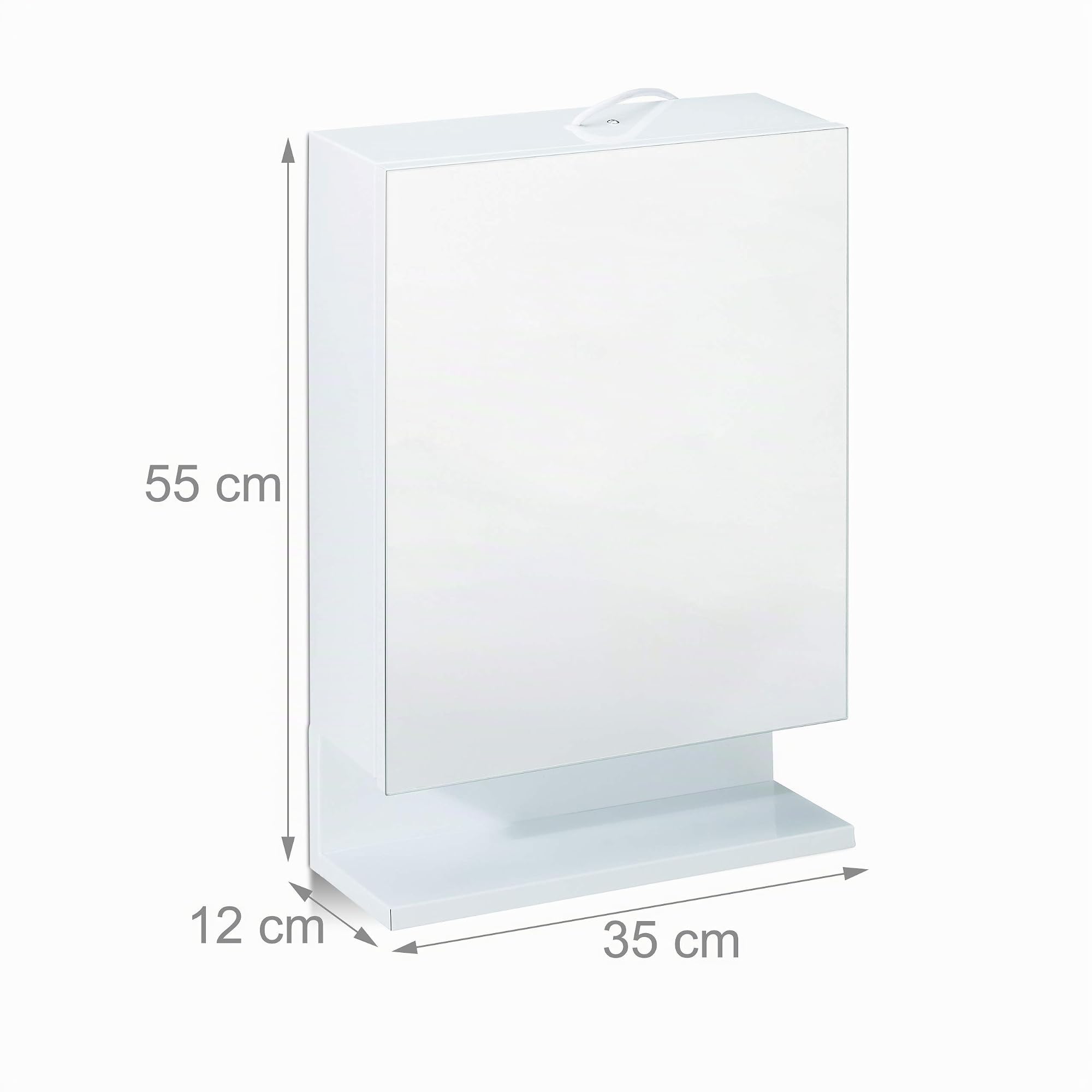 Relaxdays Armario para baño con Espejo, Una Puerta, con Enchufe, Mueble para Pared, Blanco, 55 x 35 x 12 cm
