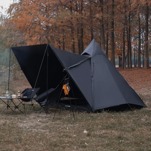 Camping Teepee Tent 5-8 Person Indian Tent with Carry Bag Waterproof Sunscreen Shelter Yurt 4 Season Double Layers Instant Pyramid Spire Tents for Outdoor Hiking Easy Setup