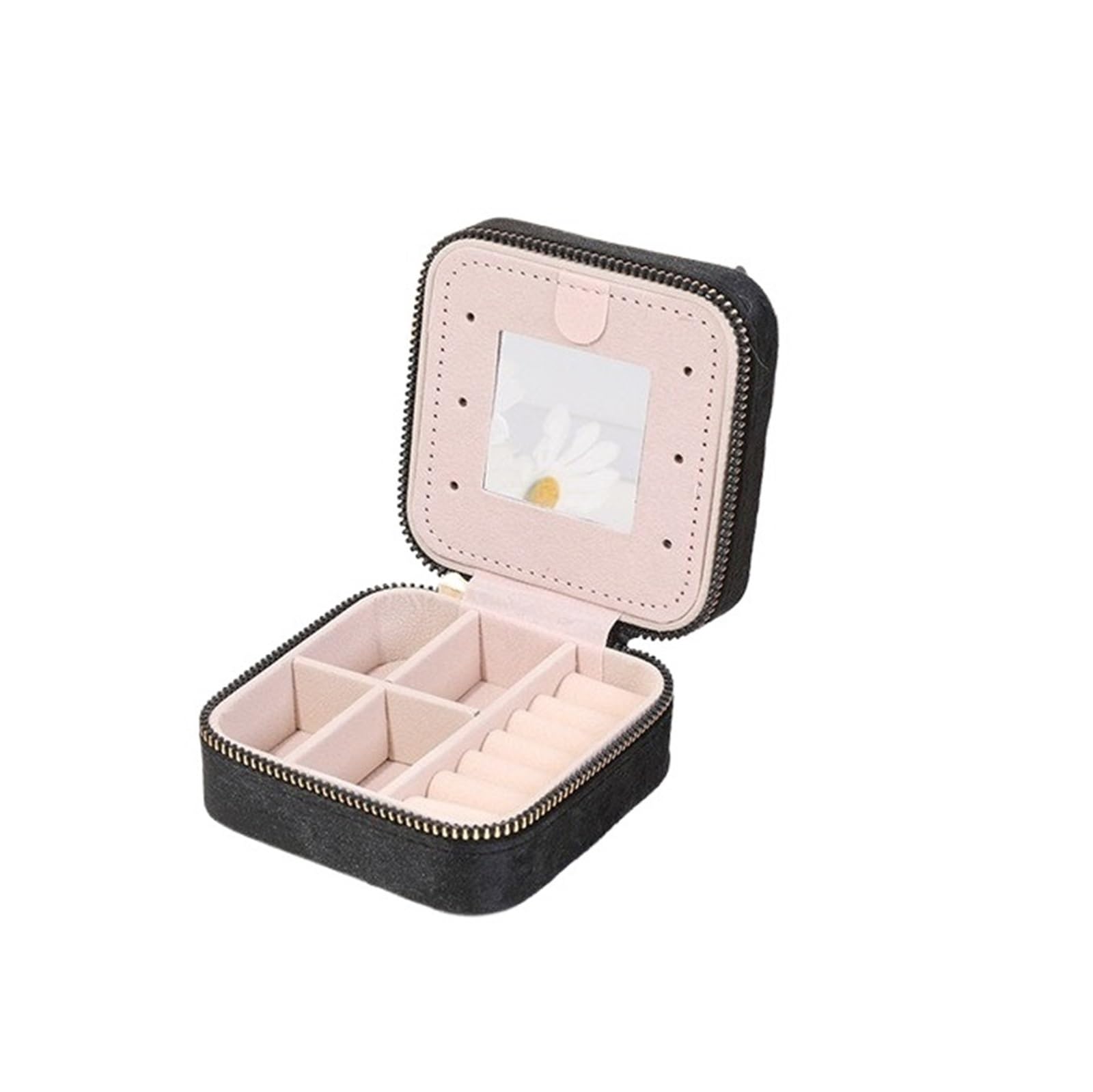 ESTDKMNOS Portable Jewellery Case， Multicolor Velvet Storage Jewelry Box With Mirror For Rings Necklaces Pendants Bracelets(Black)