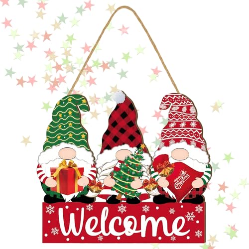 GIUSOBG Decorazione Porta Natale Legno 34 * 28CM Ciondolo Natalizio in Legno Nano Corda Cartelli Decorazione Porta Natale,per Decorazioni Natalizie Porte,Decorazioni la Casa