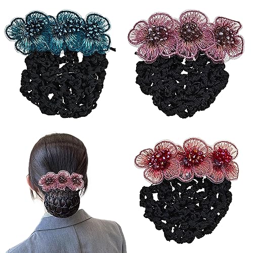 3 Pack Cubierta de Broche para Moño con Red de Flores para el Pelo para Mujeres, Accesorios para el Pelo para Cabello Grueso y Delgado miniatura 1