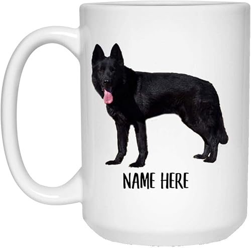 Lovesout Taza de café con nombre personalizado de pastor alemán divertido, color negro, regalo de Navidad, color blanco, 15 onzas