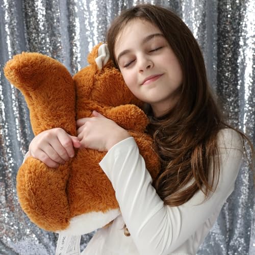 Image of BENINY 14 inch Realistic Squrrile Stuffed Animal, Cute Squirrel Plush Toy with Holding Mini Acorn, Plushie Gift for Kids