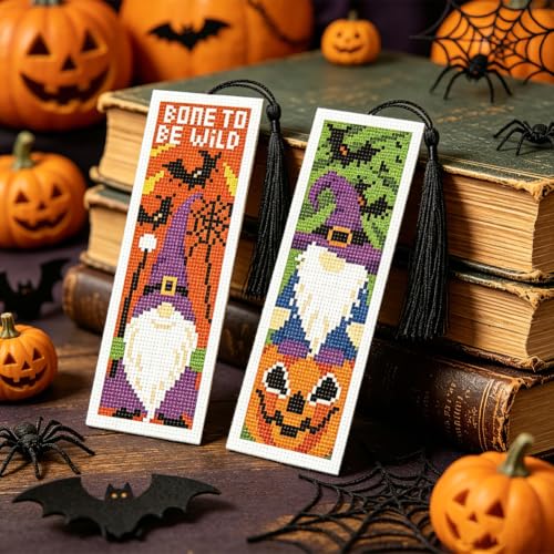 Image of ACRNIGHEET 6PCS Cross Stitch Bookmark Kit (Halloween Dwarf Pattern)