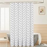  Scamzsure Cortina de Ducha Extra Largo 200x240cm Tiras Zig Zag, Cortina de baño de Poliéster, Lavable, Impermeable, Antimoho, con Ganchos.