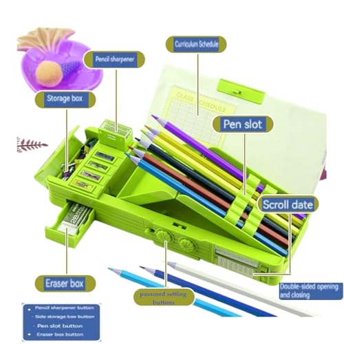 Image of Umadiya Plastic Multifunctional Panda Password Lock Double Sided Compass Box for Kids, Pencil Box for Boy & Girl, Aesthetic Stationary Items, Panda Theme Pencil Case Return Gifts for Kids (Green)