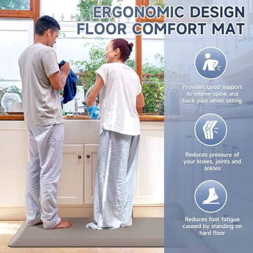 Image of StepRite 4 /5 Inch Thick Kitchen Mat Anti Fatigue Mat Kitchen Rugs Kitchen Decor Non-Slip, Stain & Water Resistant, Kitchen Mats Desk Mat for Kitchen, Office, Workshop, Khaki, 17'' x 39''