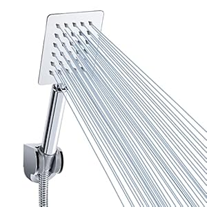 Volledig metalen handdouchekop – Voolan hogedruk douchekoppen – eenvoudige chromen handdouchekop met teflontape – hoge doorstroming, zelfs bij lage waterdruk (vierkant)