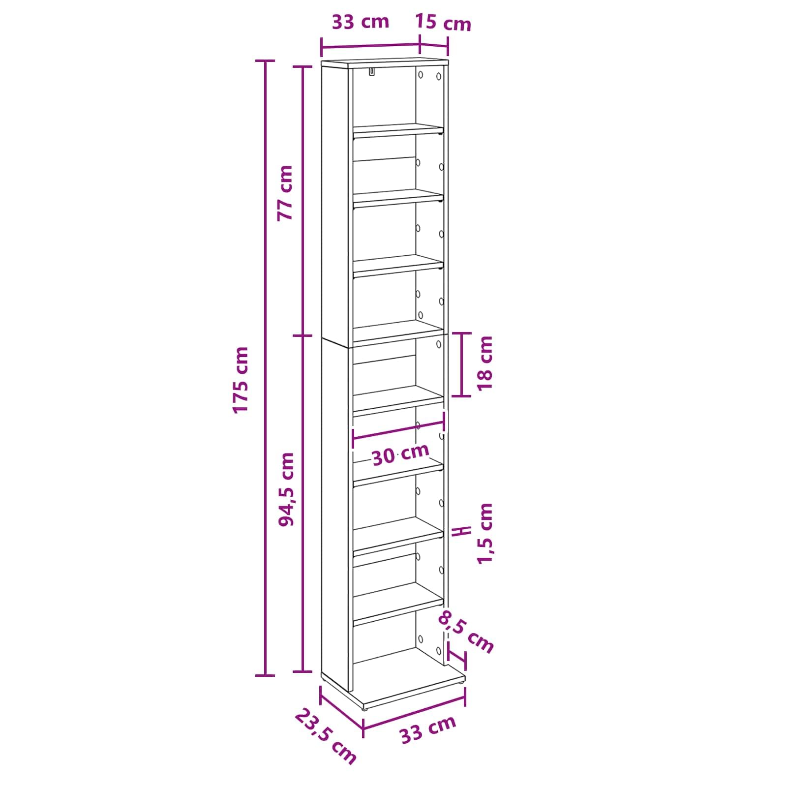 vidaXL Kabinet na płyty CD Dąb wędzony 33 x 23,5 x 175 cm
