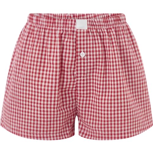 Image of Womens Y2k Plaid Shorts Women Cute Lounge Pajama Sleep Comfy & Casual Gingham PJ Boxer Shorts