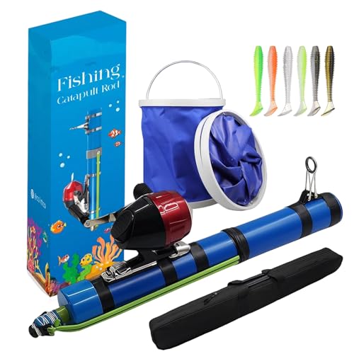 Catapult Fishing Rod 2026 Upgrade Compact Sling Shot Fishing Reel Portable Fly Fishing Pole for Kids Freshwater and Saltwater Fishing Lures for Outdoor Hunting and Traveling (Standard)