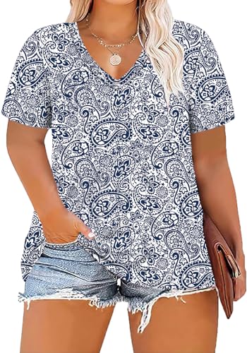 Image of ForHailey Women's Plus Size Short Sleeve Tee Shirt V Neck Basic Ladies Loose Fit T Shirt 1X-5X