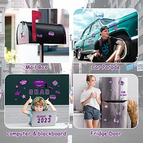 37Pcs Graduation Car Reflective Magnets Grad 2023 Car Decorations Waterproof Decal Graduation Cap Fridge Refrigerator Automotive Garage Door Magnetic Sticker For Cars Metal Surface (Purple Black) #TOP6