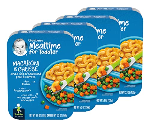 Gerber Mealtime for Toddler Macaroni & Cheese with Side of Seasoned Peas & Carrots, Made with Real Cheddar Cheese & Farm Grown Veggies (6.6 Ounce (Pack of 4))
