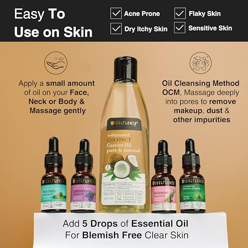 Image of Soulflower Extra Virgin Coconut Oil for Hair & Skin Moisturization, Nourishment, Body Massage |100% Pure, Cold pressed, Organic and Natural Ecocert Cosmos Organic Certified | Pack of 2, 225ml