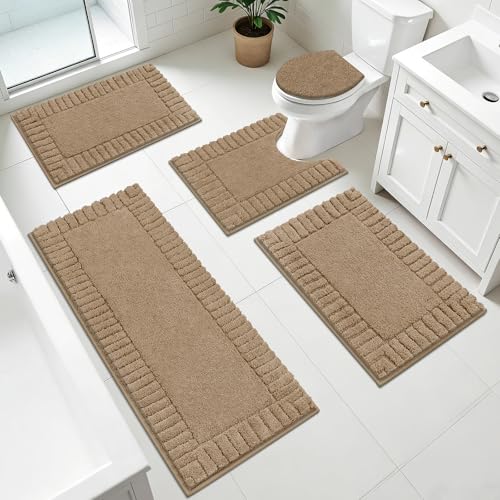 Pauwer Bathroom Rugs Set 5 Piece, Microfiber Bath Mat Set, Khaki - image 1