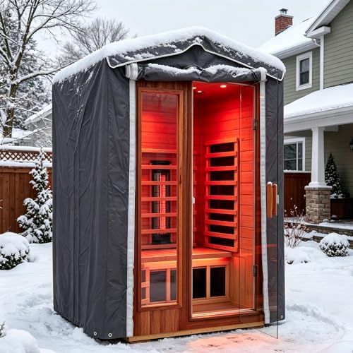 Image of 2-Person Outdoor Sauna Cover, Waterproof Dustproof Protective Cover | 3-Layer Oxford Fabric with Hook & Loop Roll-Up Door, Heat Retention, for Hillside Roof Sauna Within 57.8*40.5*81.1 Inch