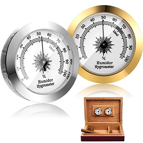 2 Pieces Cigar Hygrometer Analog Cigar Humidor Hygrometer Mechanical Round Hygrometer Humidity Gauge