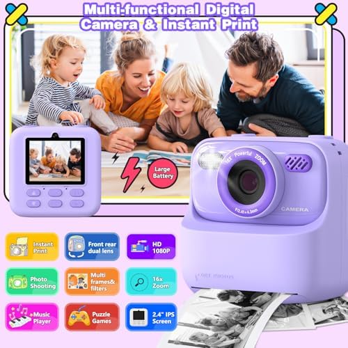 masterbee Kid Camera Instant Print Photo, Birthday Gifts for Girls and Boys, Kids Digital Camera Toys, 1080P HD Video, 3 4 5 6 7 8 9 10 11 12 Year Old Boy Gifts/Girl Gifts - 1