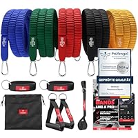 Resistance Widerstandsband Set Textil mit Trainings-eBook - Expander Tubes Bänder Band Stoff Fitnessbänder - Widerstandsbandset: 5 Griffe Türanker Fußschlaufen