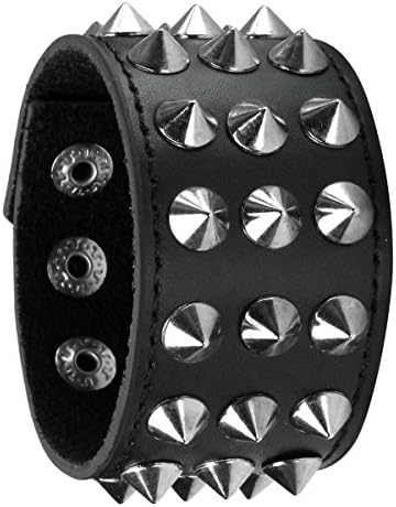 Yolev 3 Stück Lederarmband Herren Damen Ohrstecker Schwarzes Emo Punk Gothic Spike Armband Leder Manschettenset Verstellbares Herrenarmbänder Nietenarmband Herren Leder 80er Jahre Schmuck