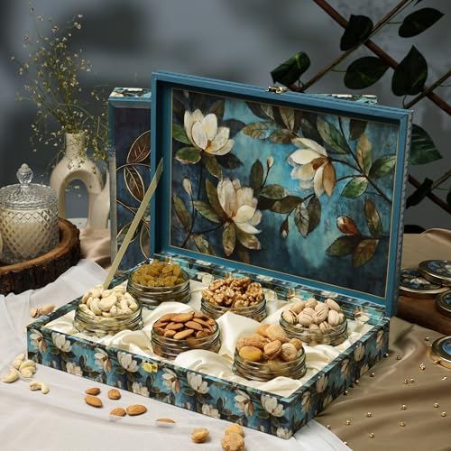 Riwaz Luxury Flower Dry Fruit Gift Box for Diwali, Corporate, Wedding & Festive Gifting | Elegant Hamper with Almonds, Cashews, Raisins, Khumani, Pistachios & Walnuts. 650 grams