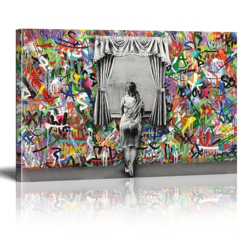 Toile Banksy Girl Standing by the Window cadre 60x90cm