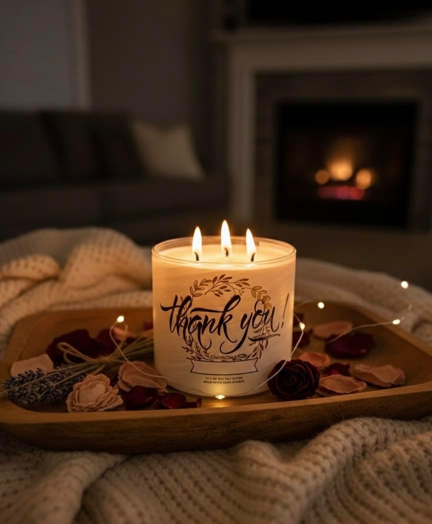 Thank You Candle, 3-Wick Soy Wax Blend, 14.5 oz, Berry Scented & as a Gift Artisanal soap Strawberry Shortcake